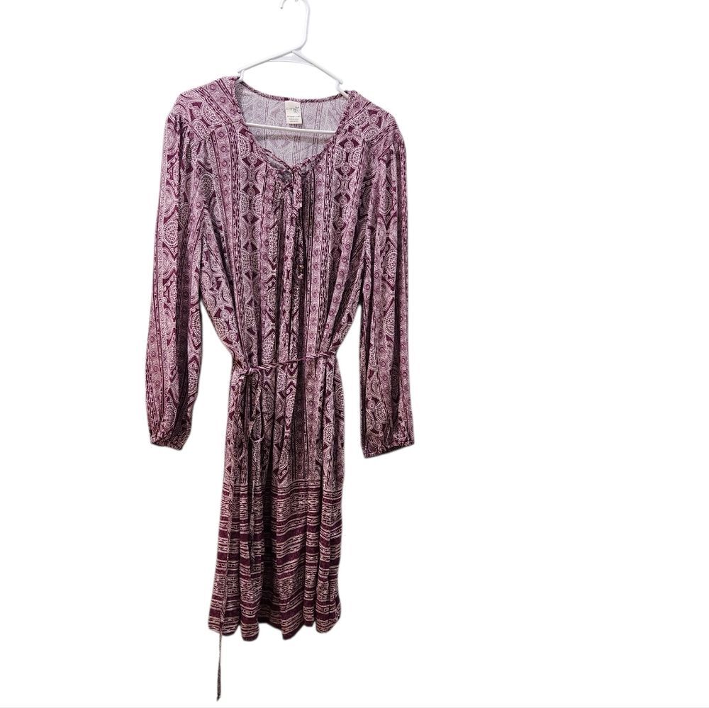 Terra & Sky Womens 2X Purple Boho Paisley Print Long Sleeve Belted Midi Dress